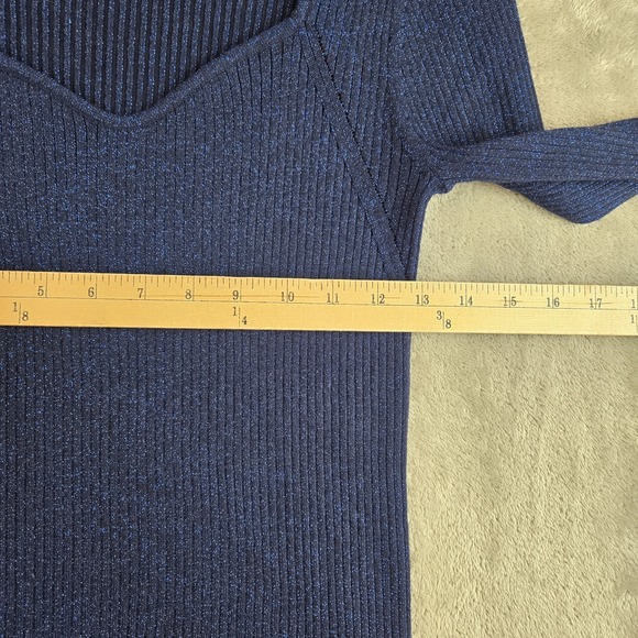 Loft Sweater Womens Small Blue Metallic Shimmer Ribbed Knit Bell Sleeve Feminine - Picture 3 of 10